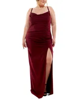 Emerald Sundae Trendy Plus Cowlneck Side-Ruched Maxi Dress, Created for Macy's