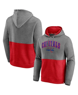 Men's Fanatics Heathered Gray, Red Washington Capitals Block Party Classic Arch Signature Pullover Hoodie