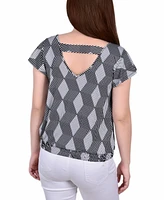 Petite Short Flutter Sleeve Top with Studded Neckline