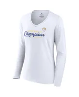 Women's Fanatics White Los Angeles Rams Super Bowl Lvi Champions Long Sleeve V-Neck T-shirt