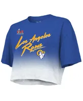 Women's Majestic Threads Matthew Stafford Royal, White Los Angeles Rams Super Bowl Lvi Champions Name Number Dip Dye Crop Top