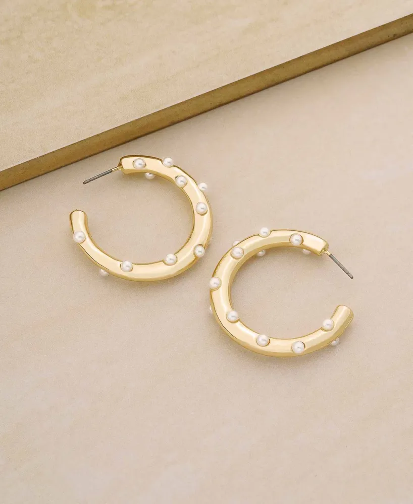 Ettika 18K Gold Plated and Imitation Pearl Studded Hoops - Gold