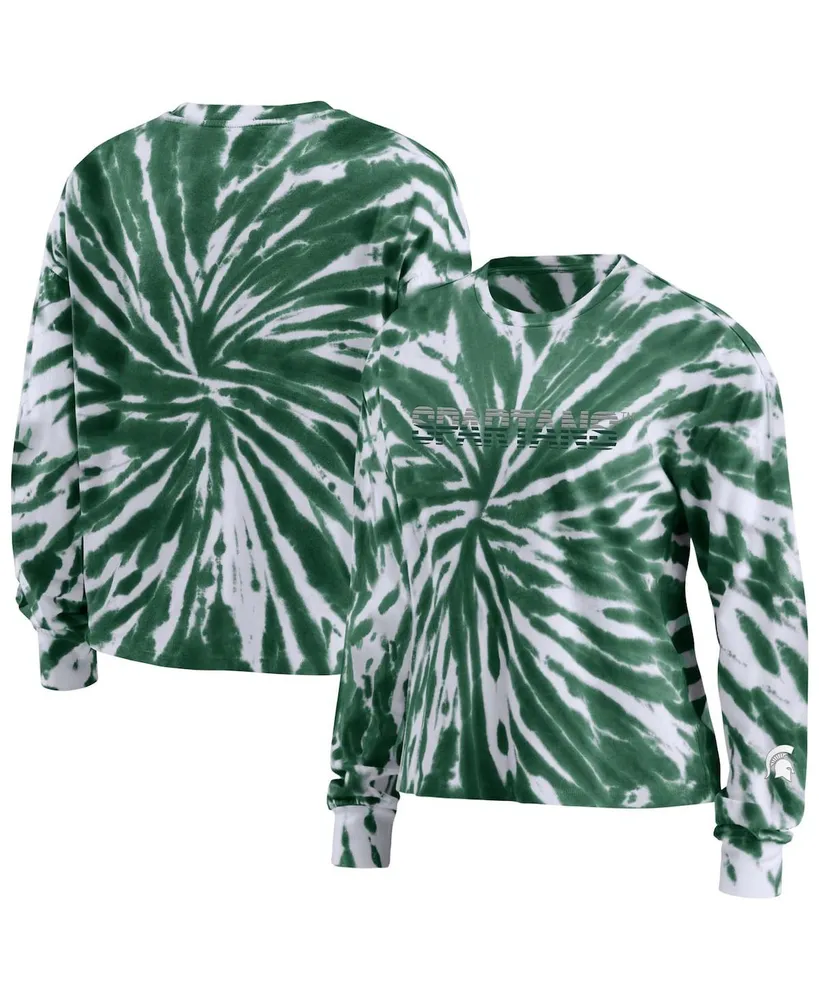 Women's Wear by Erin Andrews Green Michigan State Spartans Tie-Dye Long Sleeve T-shirt