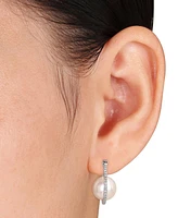 Cultured Freshwater Pearl (9-1/2mm) & Diamond (1/7 ct. t.w.) Oval Hoop Earrings in 10k White Gold