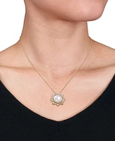 Cultured Freshwater Pearl (8-1/2mm) & White Topaz (1 ct. t.w.) Flower 18" Pendant Necklace in Gold-Tone Plated Sterling Silver