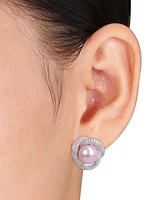 Pink Cultured Freshwater Pearl (10-1/2mm) & Cubic Zirconia Love Knot Stud Earrings in Sterling Silver