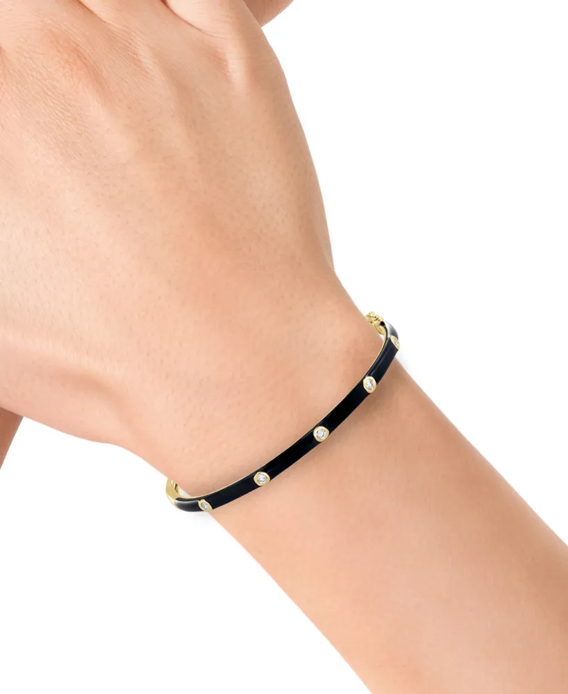 Effy Diamond & Black Enamel Bangle Bracelet (1/4 ct. t.w.) in 14k Gold