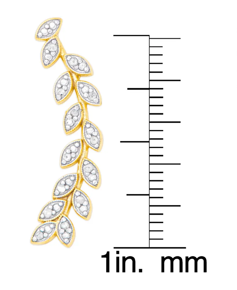 Diamond Accent Leaf Ear Climber Earrings in 14K Gold Plate and Fine Silver Plate - Gold