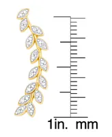 Diamond Accent Leaf Ear Climber Earrings 14K Gold Plate and Fine Silver 