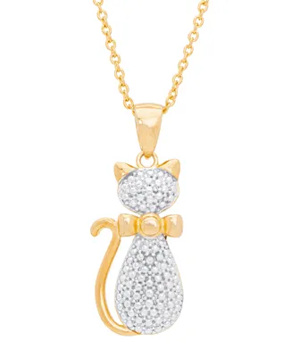 Diamond Accent Cat Pendant 18" Necklace in 14K Gold Plate - Gold