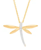 Diamond Accent Dragonfly Pendant 18" Necklace in 14K Gold Plate