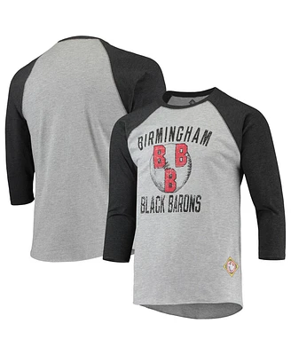 Men's Stitches Heather Gray, Black Birmingham Black Barons Negro League Wordmark Raglan 3/4 Sleeve T-shirt