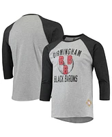 Men's Stitches Heather Gray, Black Birmingham Black Barons Negro League Wordmark Raglan 3/4 Sleeve T-shirt