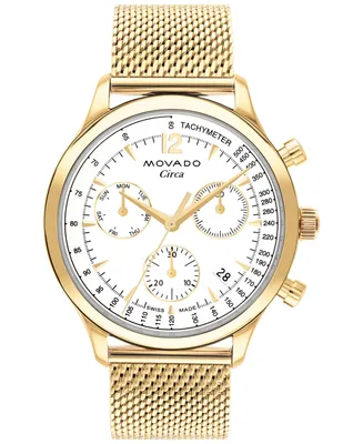 Movado Men's Swiss Chronograph Heritage Series Circa Gold Ion Plated Steel Mesh Bracelet Watch 43mm