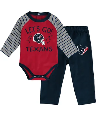 Infant Boys and Girls Red, Navy Houston Texans Touchdown Raglan Long Sleeve Bodysuit and Pants Set