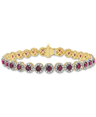 Ruby (4 ct. t.w.) & Diamond (3 ct. t.w.) Halo Link Bracelet in 14k Gold (Also in Emerald)