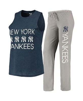 Women's Concepts Sport Gray, Navy New York Yankees Meter Muscle Tank Top and Pants Sleep Set
