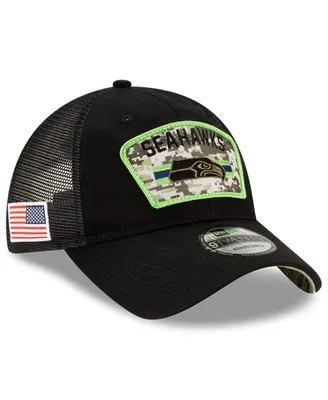 Big Boys New Era Black, Camo Seattle Seahawks 2021 Salute To Service Trucker 9Twenty Snapback Adjustable Hat