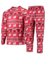 Men's Concepts Sport Red Wisconsin Badgers Ugly Sweater Long Sleeve T-shirt and Pants Sleep Set