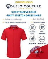 Suslo Couture Men's Slim Fit Performance Short Sleeves Solid Button Down Shirt