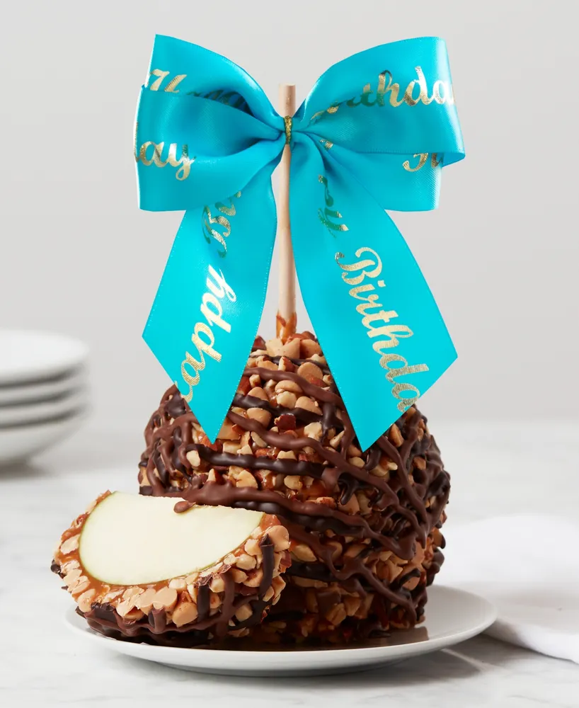 Mrs. Prindables Chocolate Peanut Butter Almond Happy Birthday Ribbon Jumbo  Caramel Apple