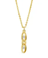 Cubic Zirconia Studded Figaro Link Pendant Necklace - Gold