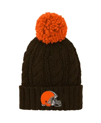 Big Girls Brown Cleveland Browns Team Cable Cuffed Knit Hat with Pom