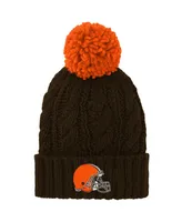 Big Girls Brown Cleveland Browns Team Cable Cuffed Knit Hat with Pom