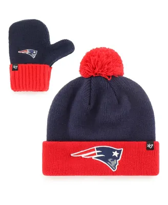 Toddler Unisex Navy and Red New England Patriots Bam Bam Cuffed Knit Hat with Pom and Mittens Set