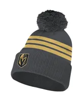 Men's Charcoal Vegas Golden Knights Locker Room Three Stripe Cuffed Knit Hat with Pom