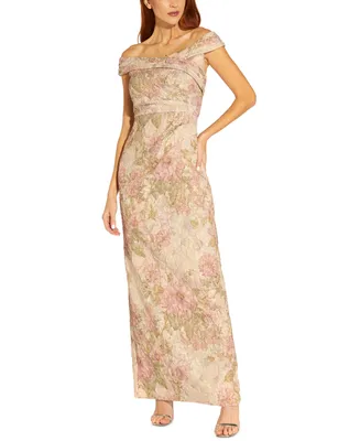 Adrianna Papell Off-The-Shoulder Floral Gown