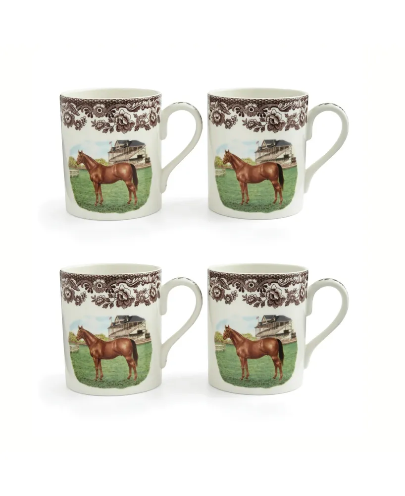 Spode Woodland Thoroughbred Horse Mugs, Set of 4