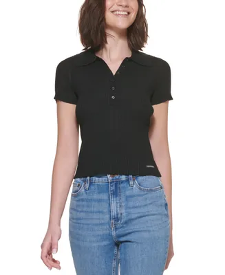 Calvin Klein Jeans Petite Short-Sleeve Ribbed Polo Shirt