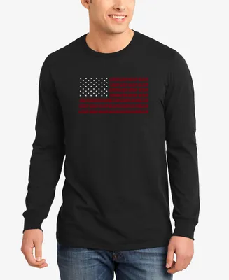 Men's Word Art Long Sleeve Usa Flag T-shirt