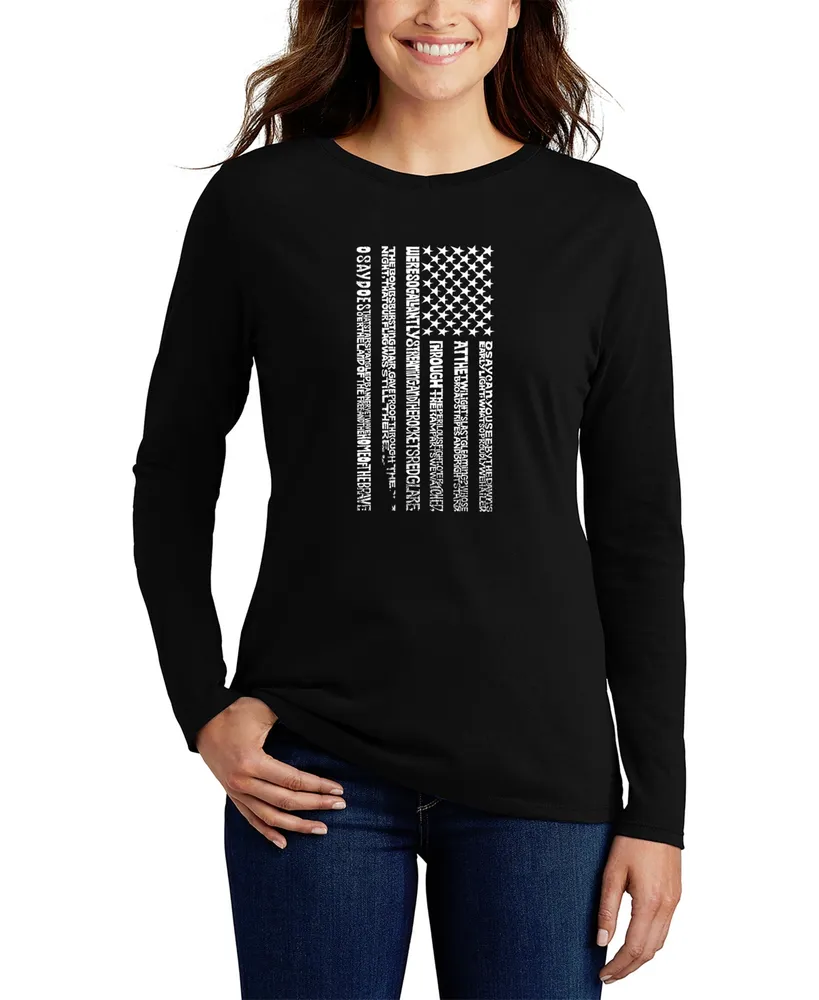 Women's Long Sleeve Word Art National Anthem Flag T-shirt