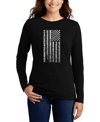 Women's Long Sleeve Word Art National Anthem Flag T-shirt