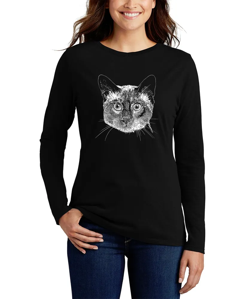 Women's Long Sleeve Word Art Siamese Cat T-shirt