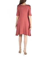 24seven Comfort Apparel Soft Flare T-Shirt Dress with Pocket Detail