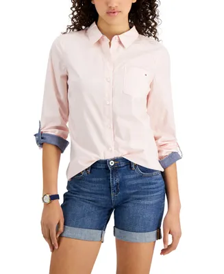 Tommy Hilfiger Women's Cotton Roll-Tab Button-Up Shirt