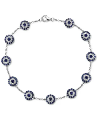 Lab-Grown Sapphire (2-3/8 ct. t.w.) & Lab-Grown White Sapphire (1/3 ct. t.w.) Cluster Bracelet in Sterling Silver