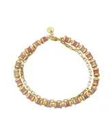 Unwritten 14K Gold Flash Plated Rhodochrosite Stone Paperlink Chain Double Bracelet - Gold