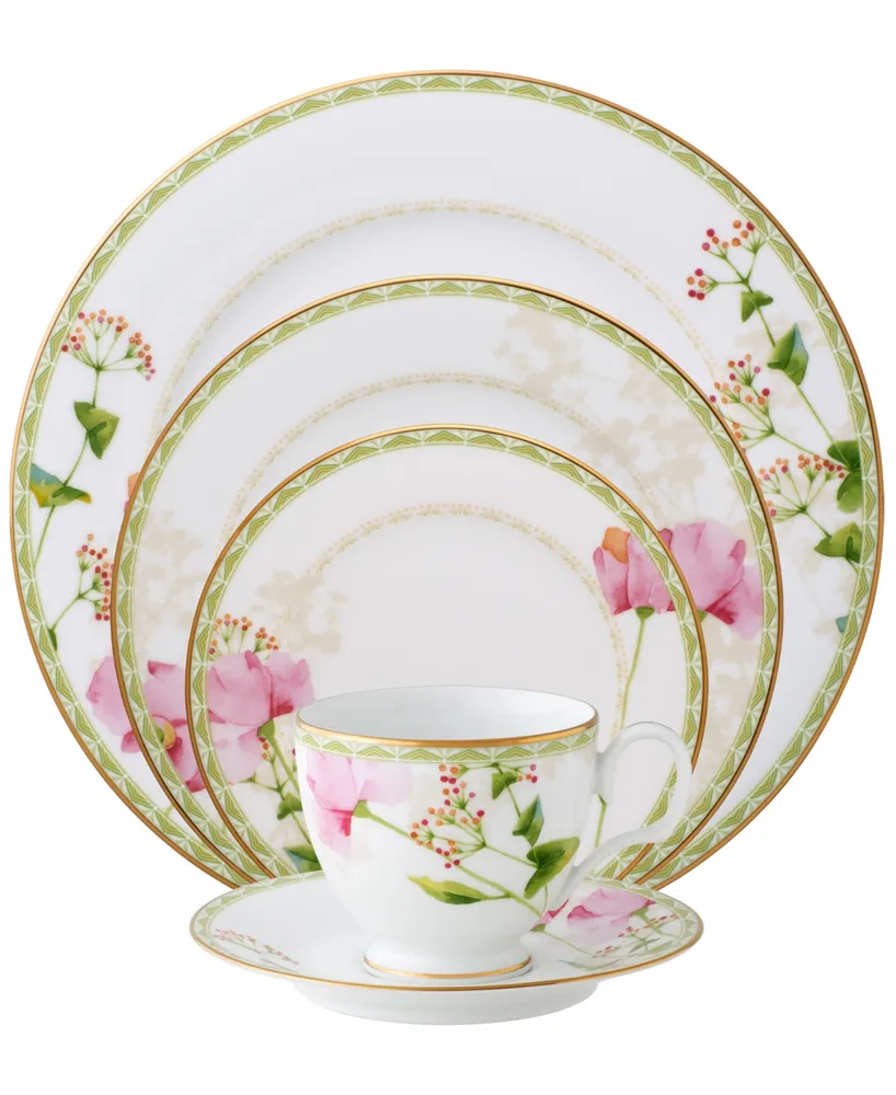 Noritake Poppy Place Setting, Set of 5 - White, Pink, Gold