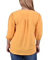 Plus 3/4 Puff Sleeve Top with Detachable Necklace