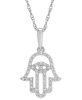 Wrapped Diamond Hamsa Hand 18" Pendant Necklace (1/10 ct. t.w.) 10k Yellow or White Gold, Created for Macy's