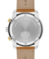 Movado Men's Swiss Chronograph Bold Verso Brown Leather Strap Watch 44mm