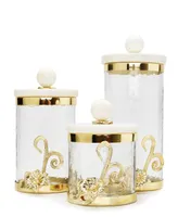 Glass Canister with Design and Marble Lid, Large - Gold