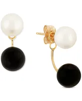 Cultured Freshwater Pearl (5-1/4mm) & Onyx Front and Back Earrings