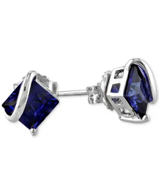 Lab-Grown Blue Sapphire Square Stud Earrings (2-3/4 ct. t.w.) in Sterling Silver