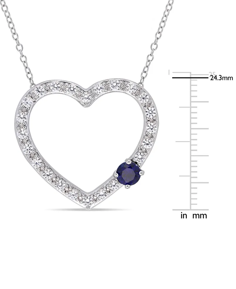 Lab-Grown Blue Sapphire (3/8 ct. t.w.) & Lab-Grown White Sapphire (1-1/6 ct. t.w.) Open Heart 18" Pendant Necklace in Sterling Silver