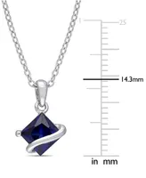 Lab-Grown Blue Sapphire Square 18" Pendant Necklace (1-1/3 ct. t.w.) in Sterling Silver